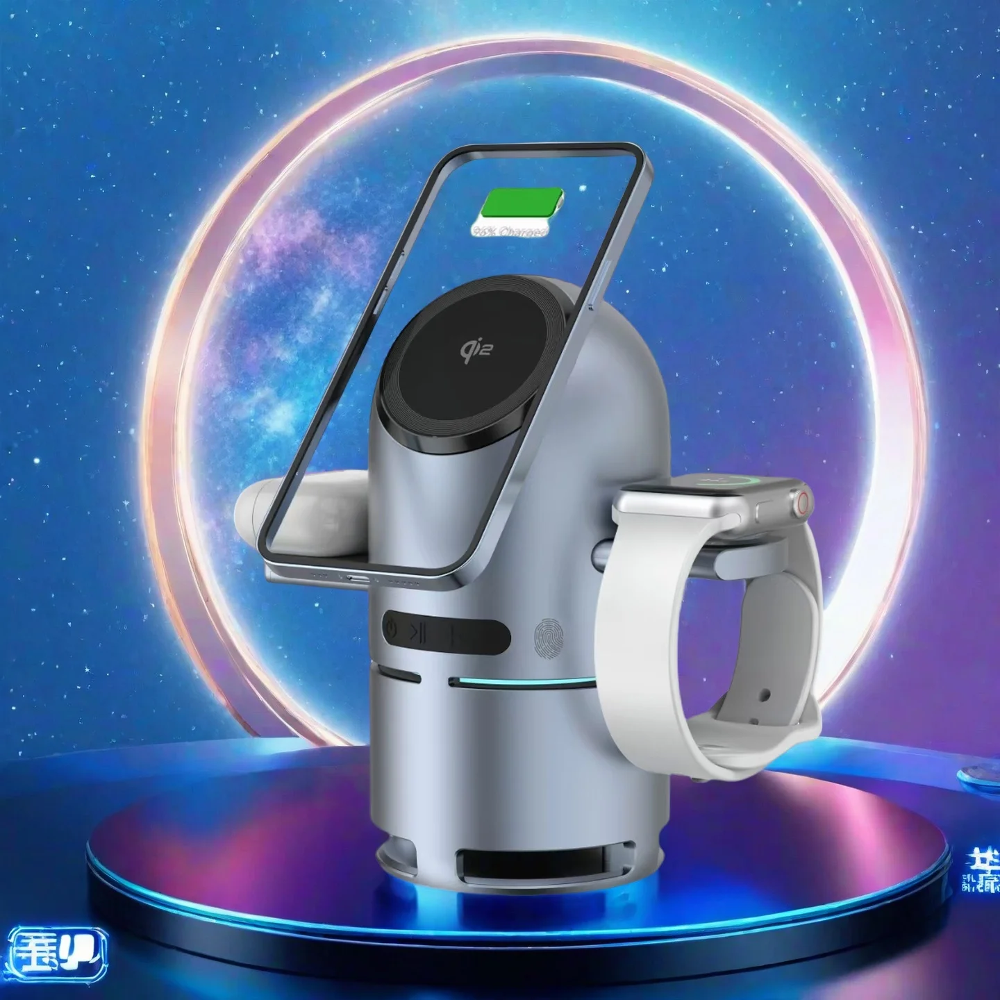 Qi2 Беспроводная зарядная станция 4 в 1 со стереосистемой Bluetooth, скрытым дизайном, магнитное быстрое зарядное устройство для IPhone 16/15/ Qi2 Беспроводная зарядная станция 4 в 1 со стереосистемой Bluetooth, скрытым дизайном, магнитное быстрое зарядное устройство для IPhone 16/15/