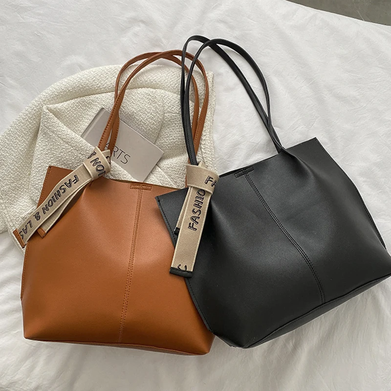 Duża pojemność torba na ramię damska Shopper torebki designerskie damska skóra solidna miękka torebka prosta moda luksusowa marka torba damska