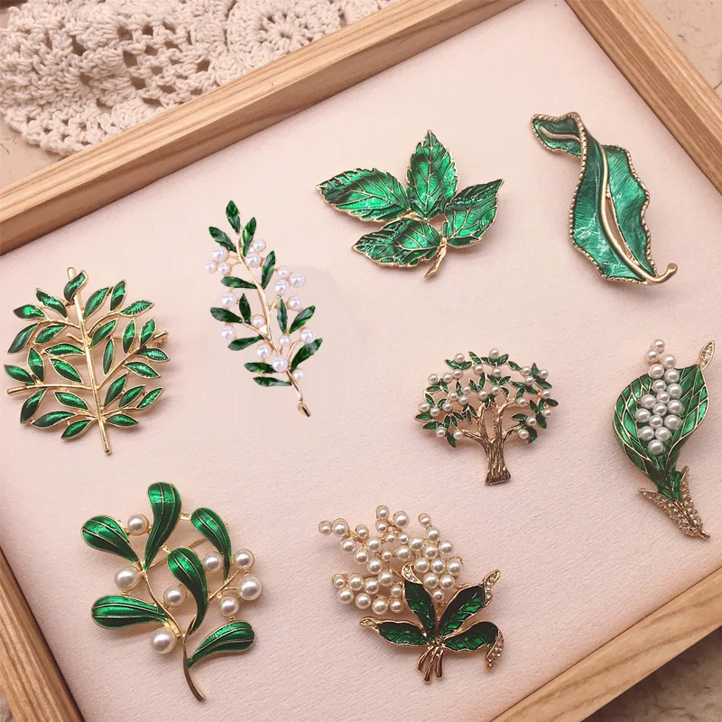 Retro Creative Design Green Leaves Brooches For Woman Student Party Tree Plant Sweater Hat Corsage Brooch Pin