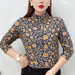 Autumn and Winter Women's Pullover Half High Collar Printing Flocking Slim Underlay Fashion Casual Elegant Long Sleeve Tops