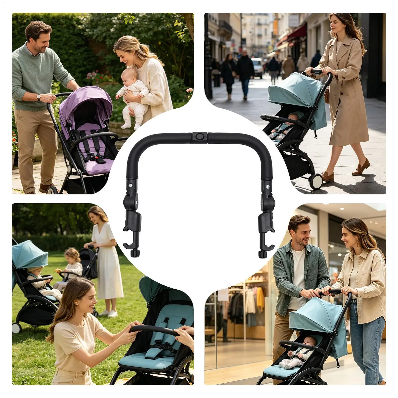 Stroller Bumper Bar Adjustable Angle Replacement Armrest Detachable Handlebar Crossbar Stroller Accessory with Smooth Leather