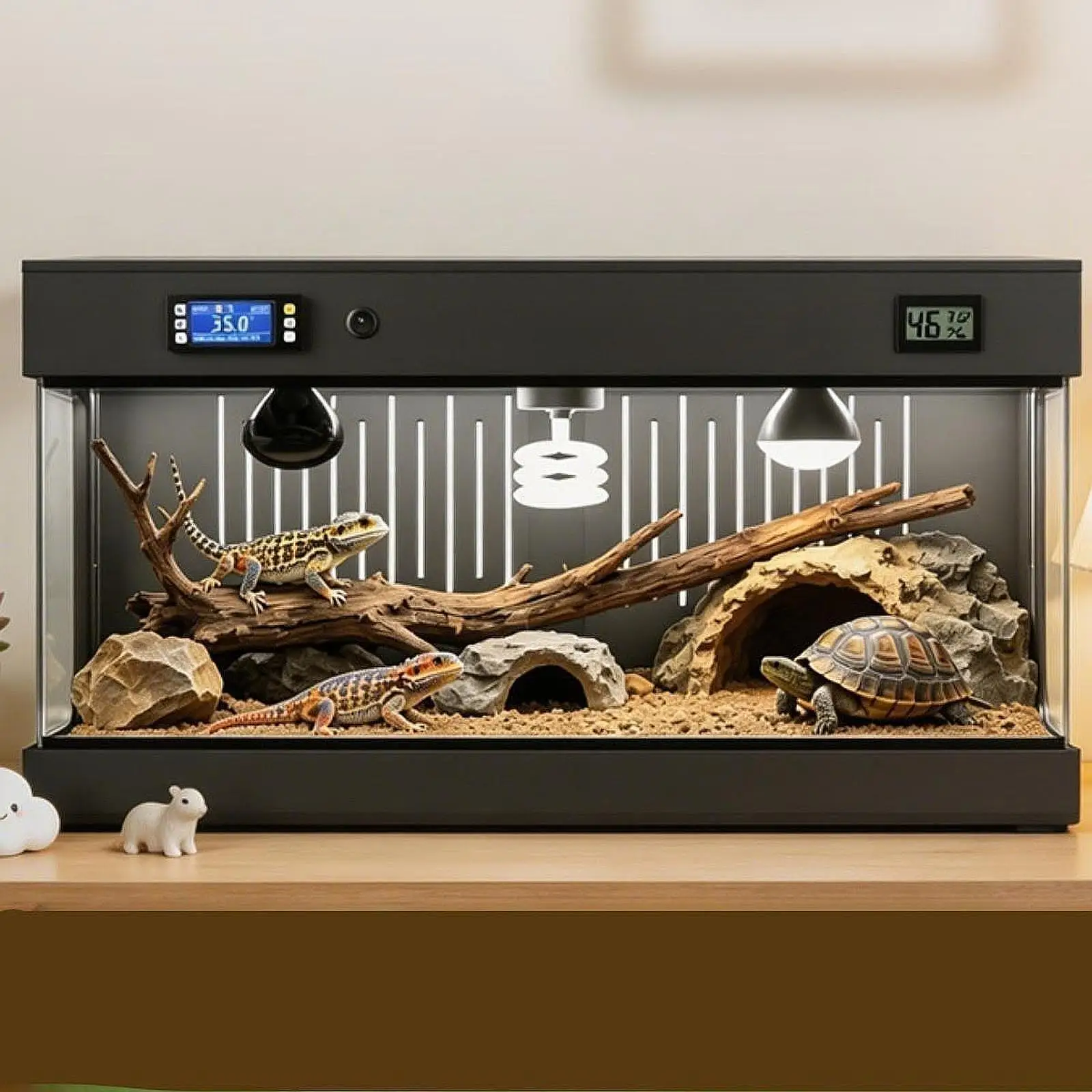 Reptile Terrarium Versatile Practical Sturdy Easy to Clean Wide View Intelligent Thermostat Reptile Enclosure with Sliding Door
