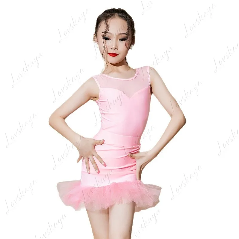ชุดเต้นรำละตินสำหรับเด็ก - ชุดฝึกซ้อมการแสดงสำหรับผู้หญิง - ผ้าตาข่ายสไตล์ใหม่พร้อมลูกไม้ - ชุดมืออาชีพสำหรับฤดูร้อน