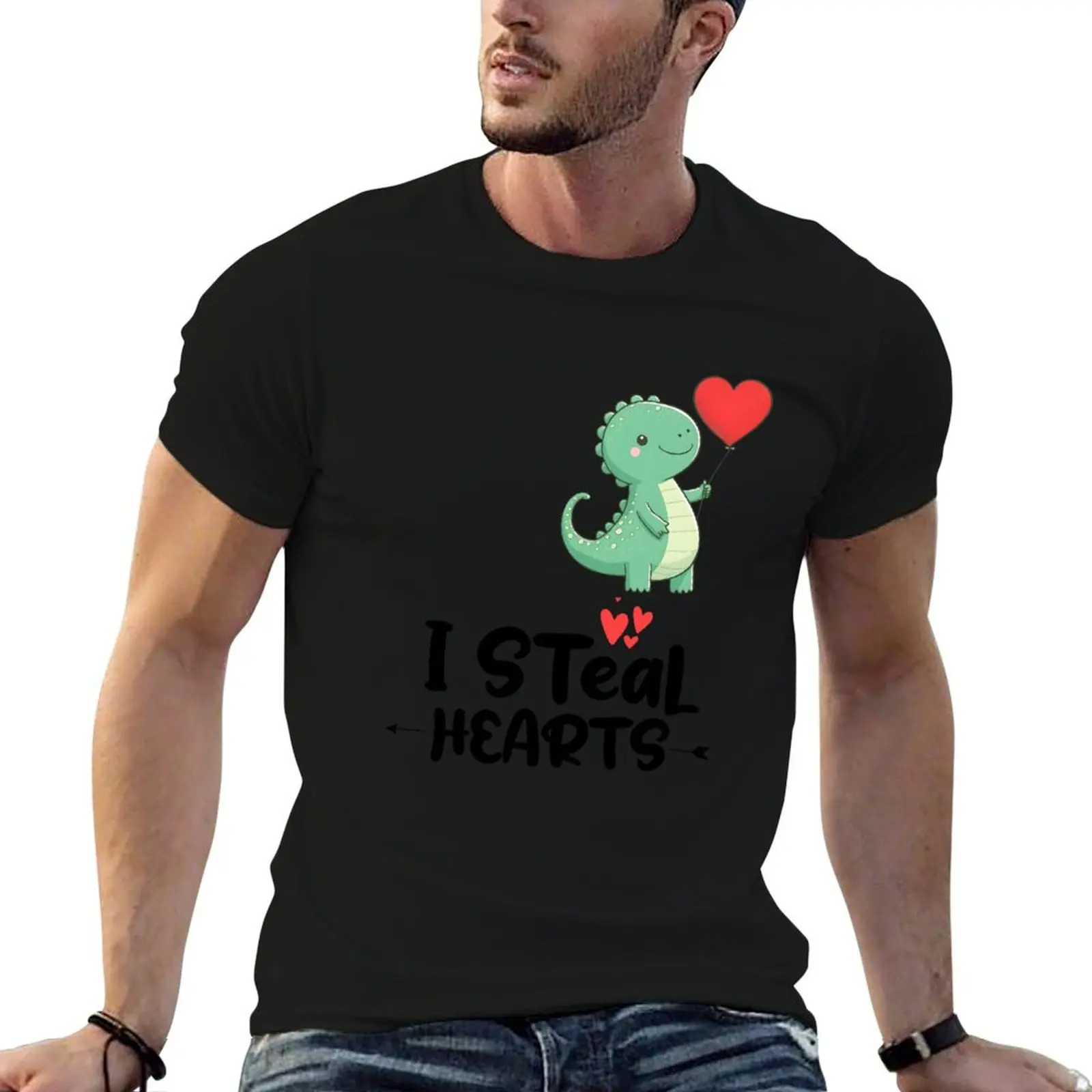 

I Steal Hearts Cute Dinosaur T-Shirt t shirt for man t shirt men 100% cotton luxury brand cotton t shirt pack T-Shirt
