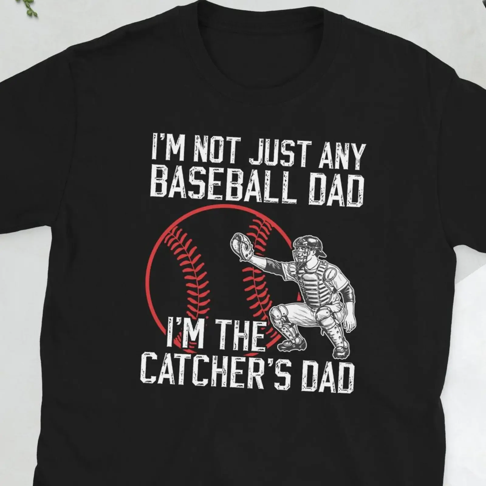 Baseball Catcher Dad T Shirt Of A Father s Proud  vintage Washed Stylish homme Versatile Soft Comfortable streetwear