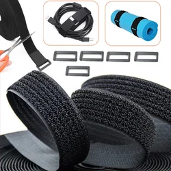 1/2/3/5m Nylon Hook Loop Fastening Cable Tape Adjustable Hook And Loop Straps Black With Buckles For Cord Organizer Or Storage
