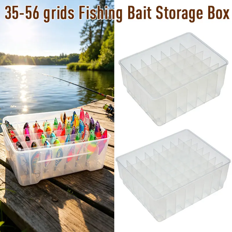 

Clear Fishing Tackle Box Adjustable Dividers Plastic Lure Bait Storage Organizer Waterproof Multi-Compartment Accessories