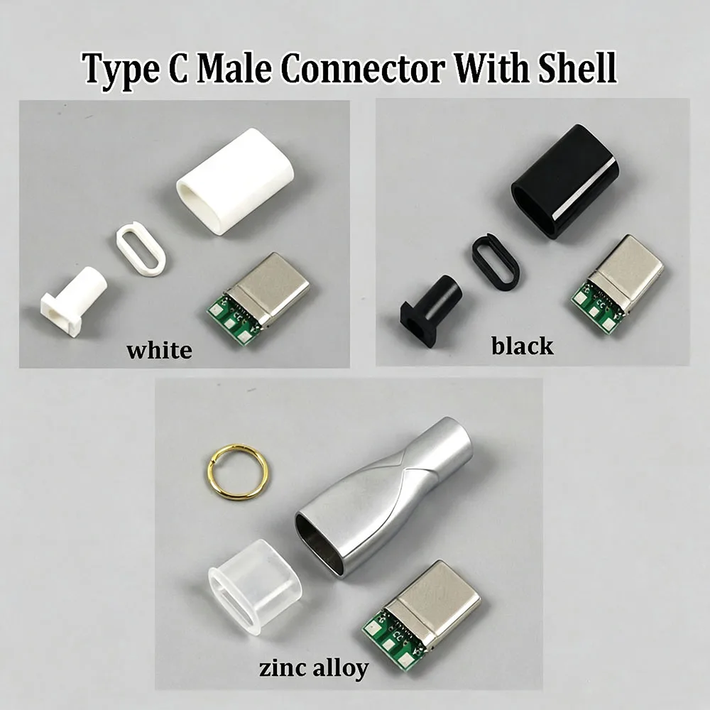 1 Conjunto Conector Tipo C Macho 3 Pinos CC com Junta de Solda CTOC5 com Capacitor Adaptador para Notebook Cabeça de Carregamento PD de Três Fios com Carcaça