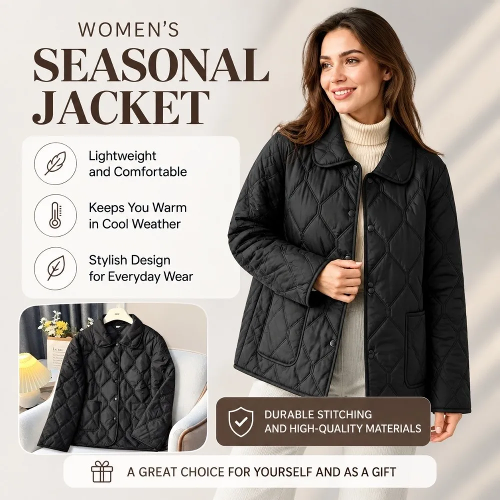 Rhomb Pattern Short Cotton Coat Big Pocket Warm Lining Light Jacket Double-sided Wearable Loose Fit Outwear Coat Autumn Season