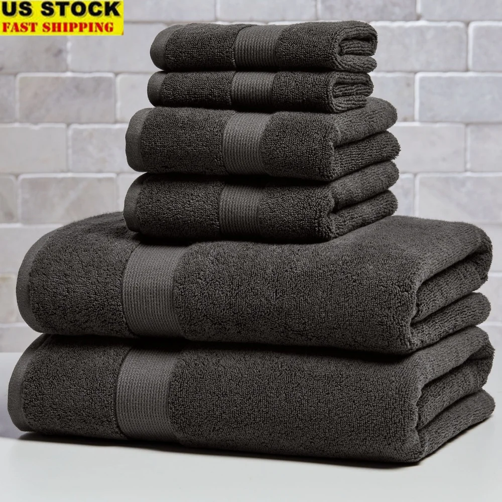 

Super Soft 6 Piece Towel Set USA Cotton Extra Absorbent Fade Resistant Low Lint Bath Hand Washcloths PureLOFT Technology