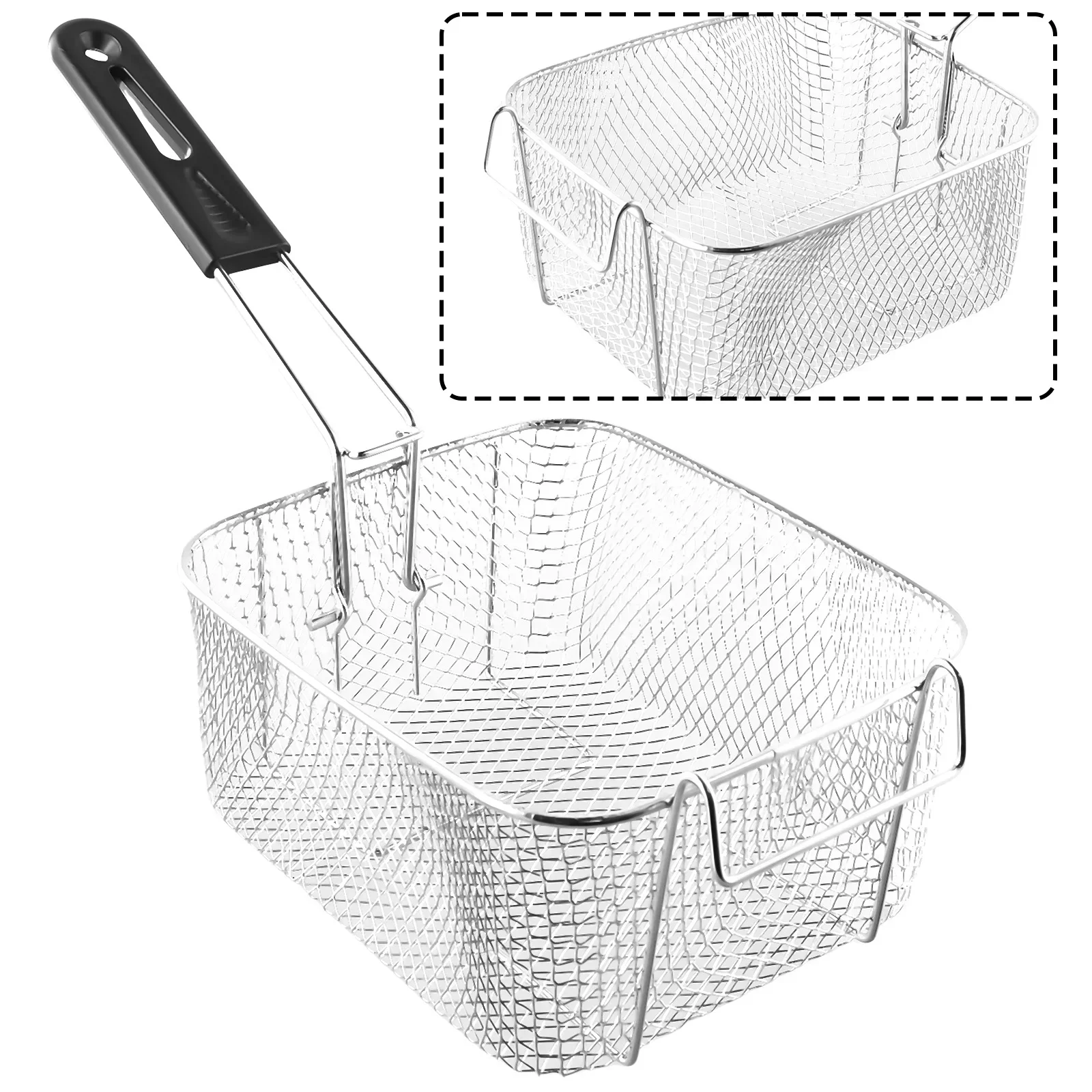 

Fried Sieve Fry Basket Silver Stainless Steel 20.5 × 18.5 × 10.5cm Mini Fried Skewers Nickel Plated Plastic Handle