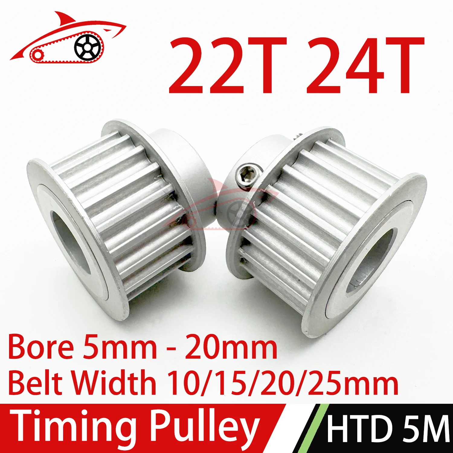 HTD 5M 22Teeth 24Teeth Timing Pulley Bore 5/6/8/14/17/19/20mm Belt Width 10/15/20/25mm  HTD5M 22T 24T Timing Synchronous Pulle