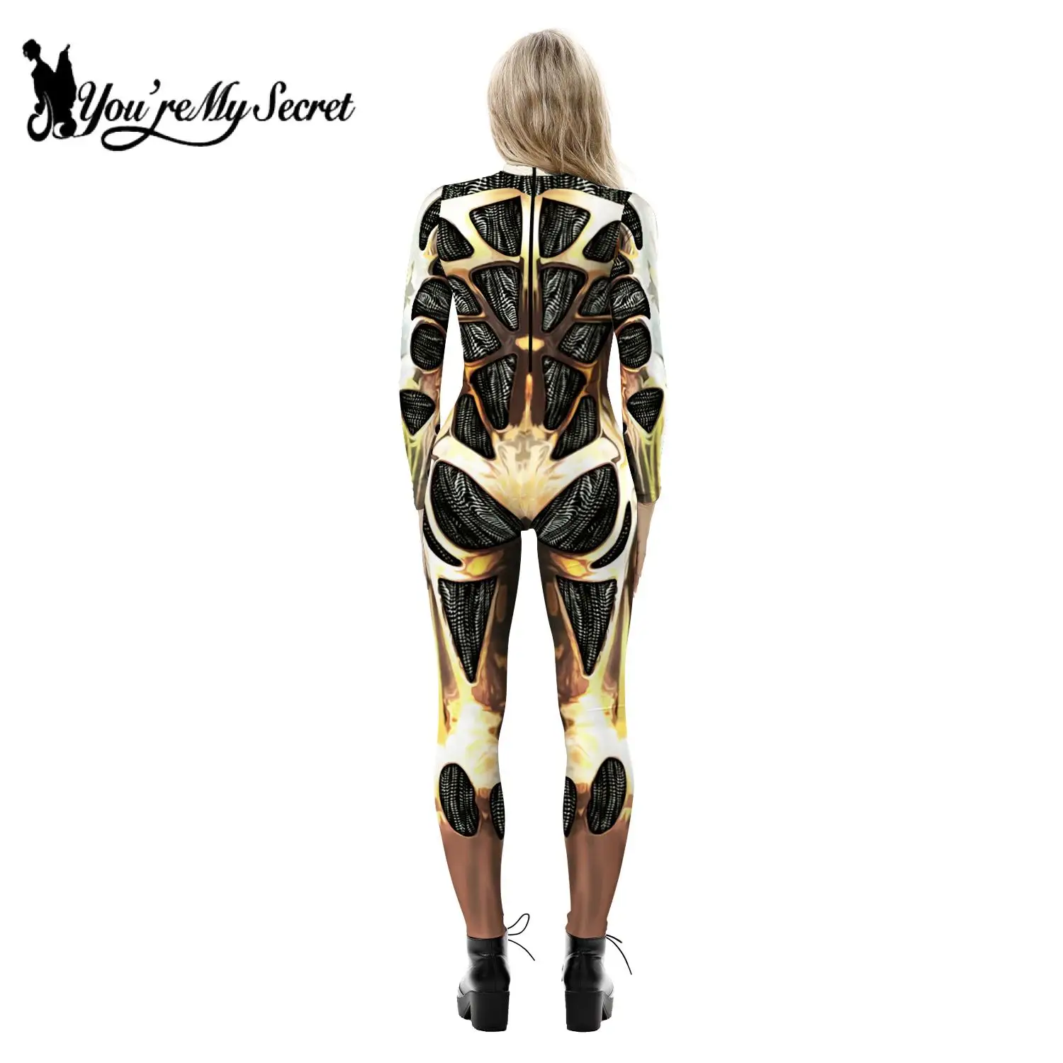 [You're My Secret] Halloween Women Bodysuit Robot Punk Skeleton punk Steampunk Sexy Slim Jumpsuit Catsuit Cosplay Costumes