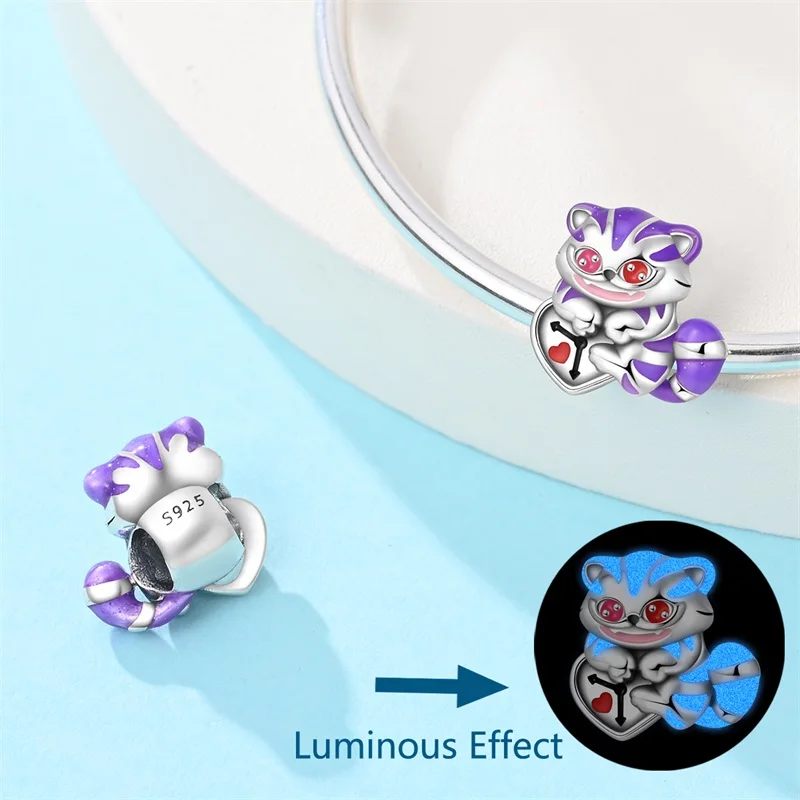 925 Sterling Silver Charm Beads Magic Series Luminous Purple Cat & Rabbit Beads for DIY Bracelet Jewelry Making