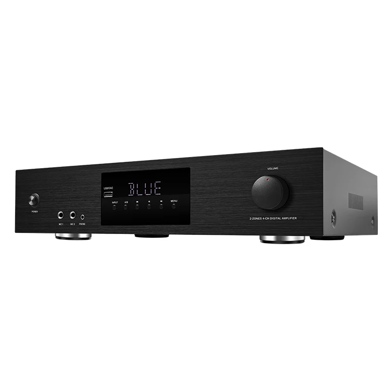4-Channel 800W Powerful HI-FI Digital Audio Amplifier A/B Two Zone Design Aluminum Alloy for Home Commercial Use HD KTV-600