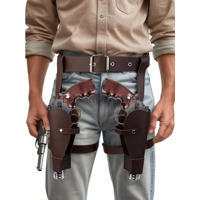 

Adult Vintage PU Leather Waist Cover Lara Cosplay Holster Western Denim Belt Role-Playing Guns Holder Halloween Prop Accessories