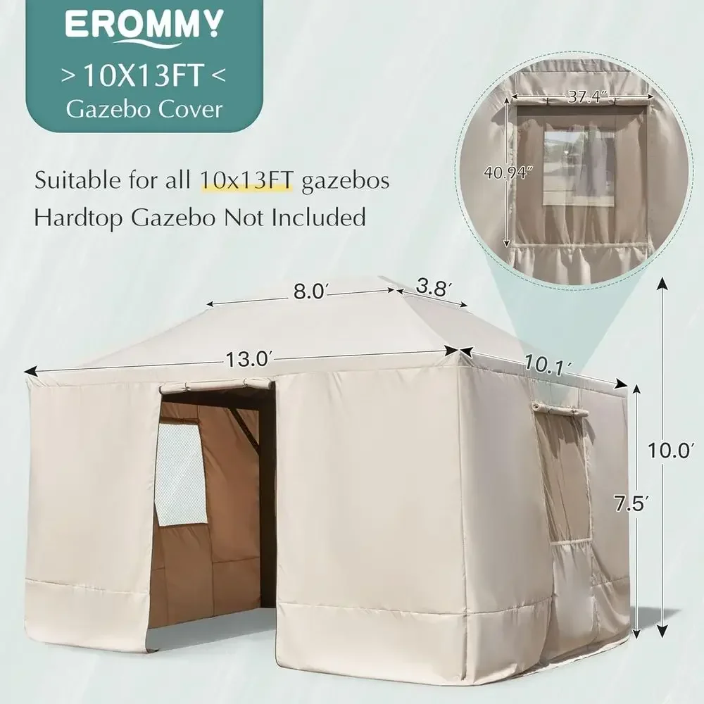 10'x13' Outdoor Winter Gazebo Cover with Sidewalls and Mesh Windows, Beige - Converts Gazebo into Storage