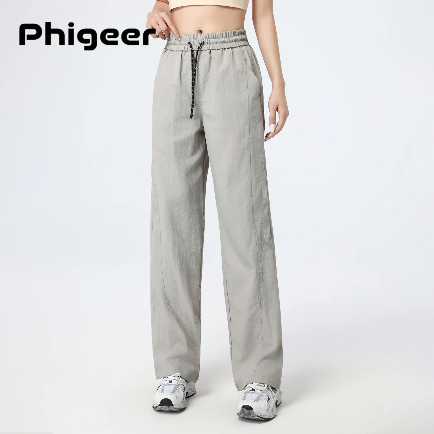 

PHIGEER Women's High Waisted Straight Leg Sweatpant, Drawstring Workout Sweat Pants With Pocket, Women Fall Casual Streetwear
