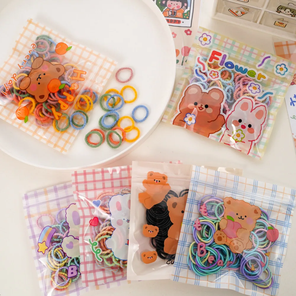 100 Pieces/Set Girls Colorful Non-Tangling Hair Small Rubber Bands Bright Color High Elasticity Cute Kids Hair Accessories