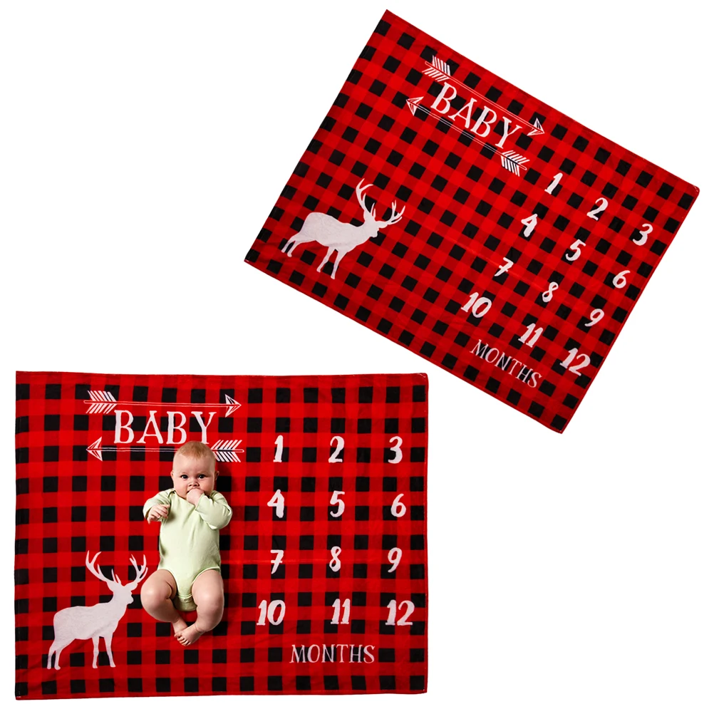 

Christmas Blanket Deer Pattern Baby Mat Photography Cloth For Newborn Toddlers Growth Daily Sleep Pram Use Easy Clean
