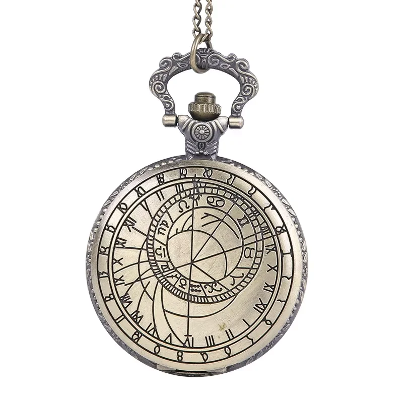 

Large Vintage Carved Retro Roman Pattern Campus Design Classical Rune Pocket Watch with Waist Chain