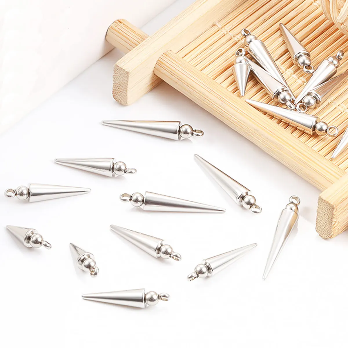 50Pcs Stainless Steel Pendants Ball Cone Spike Tear Rivet Punk Studs Spikes For Earring Necklaces DIY Findings Charms 12mm-22mm