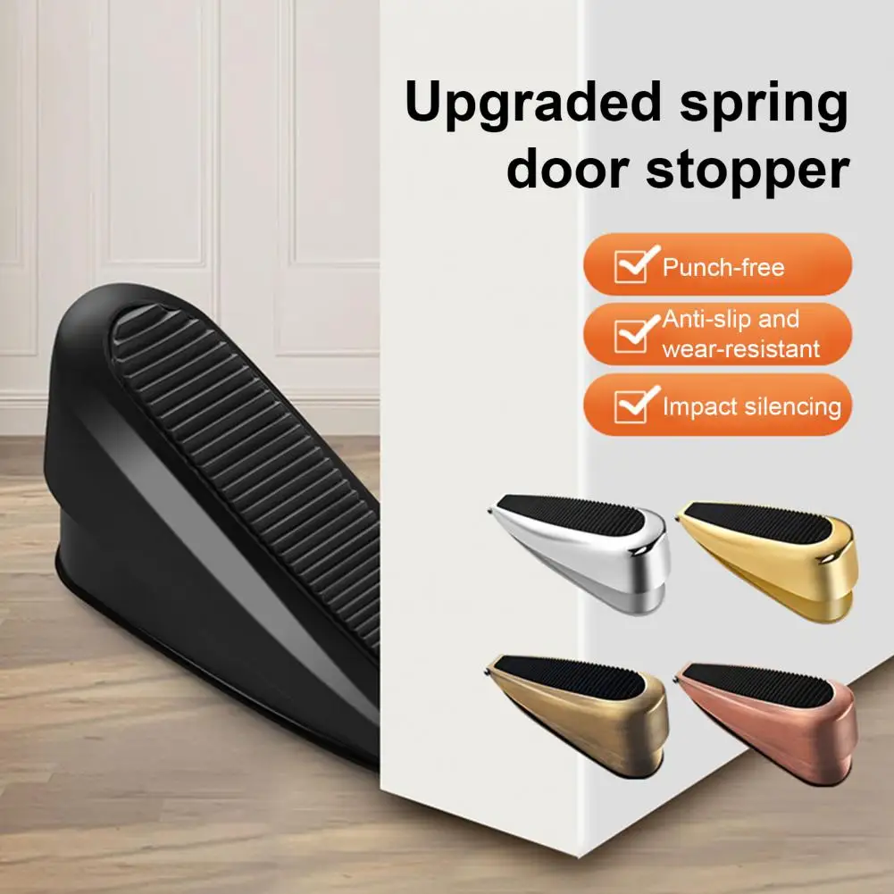 Spring Door Stopper Wedge Wall Protector Heavy Duty Height Adjustable Anti-slip Rubber Bottom Windproof No Drilling Anti-collisi