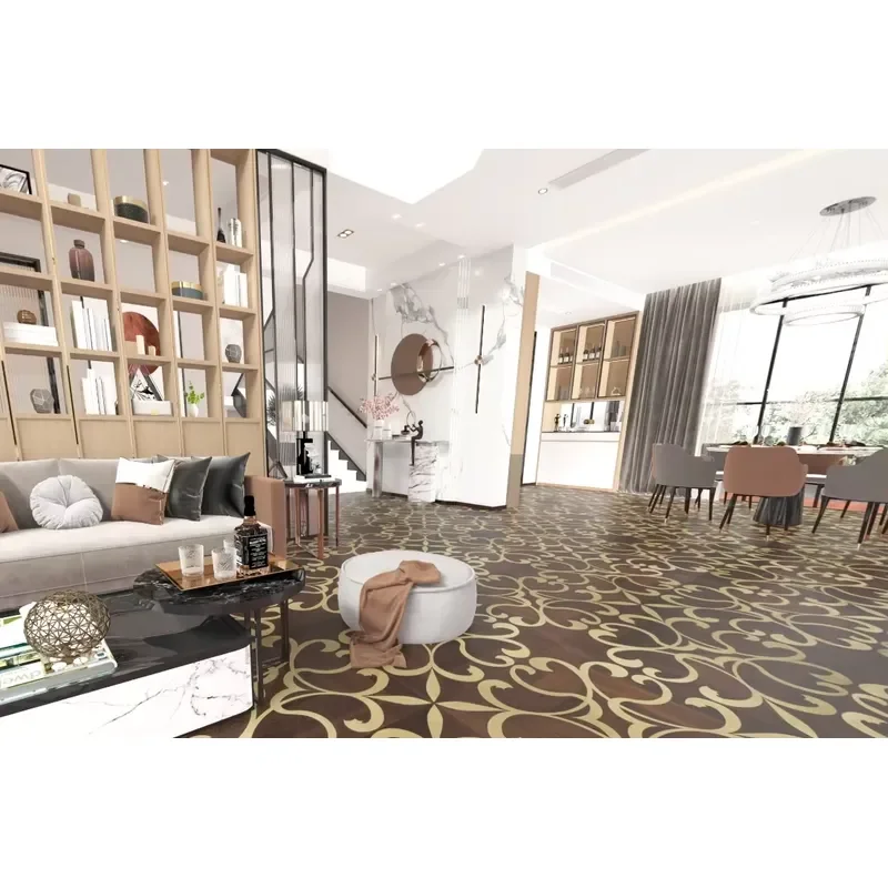 LX Customized Design Solid Hardwood Flooring Teak Wood Parquet Brass Inlay New Style Engineer Villa Use Click Waterproof