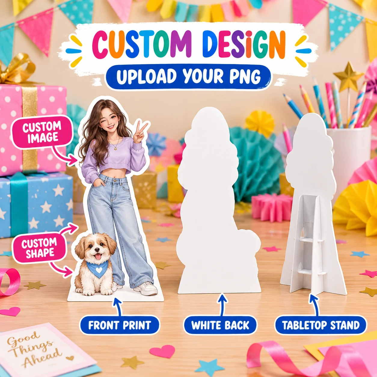 Custom Cardboard Mini Desktop Standee, Personalized Photo Image Cutout Standee for Party Birthday Desktop Decor Standee Gift