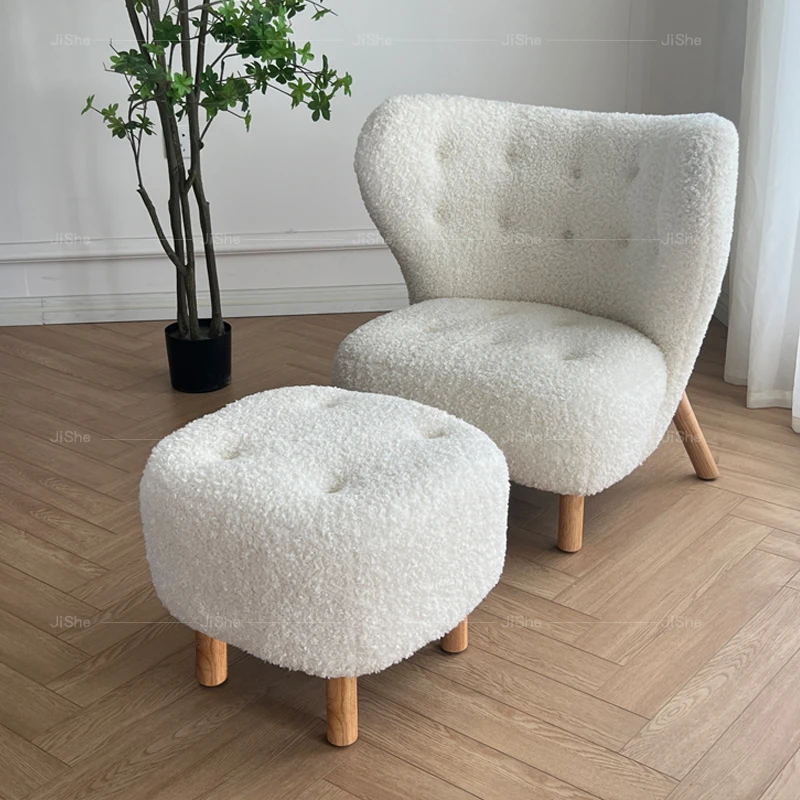 Nordic Lamb Wool Single Living Room Retro Cream Leisure Chair Designer Couch Cadeiras De Sala De Estar Internet Celebrity Sofa