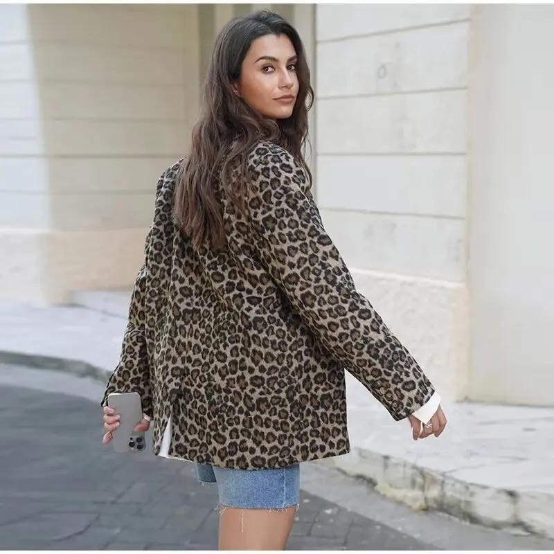 Autunno inverno nuova giacca Blazer leopardata da donna monopetto a maniche lunghe con motivo animale cappotto