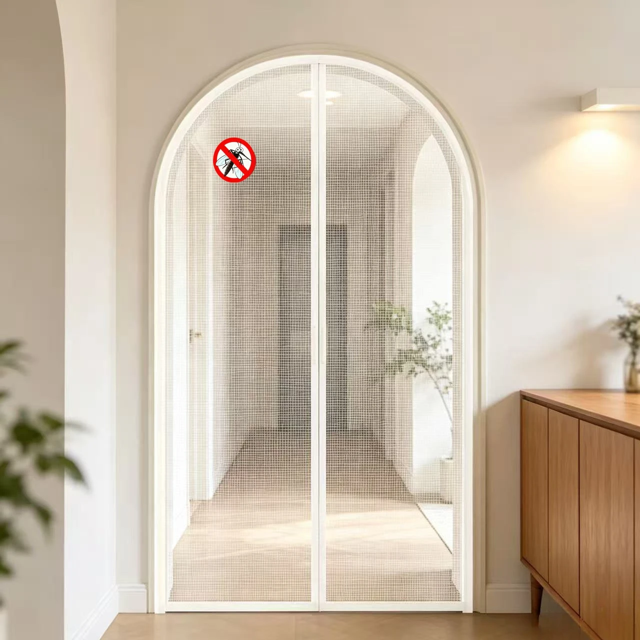 Whole Piece Arched Magnetic Screen Door No Middle Seam Encrypted Mesh Self Sealing Mosquito Net Curtain for Home Entry Door