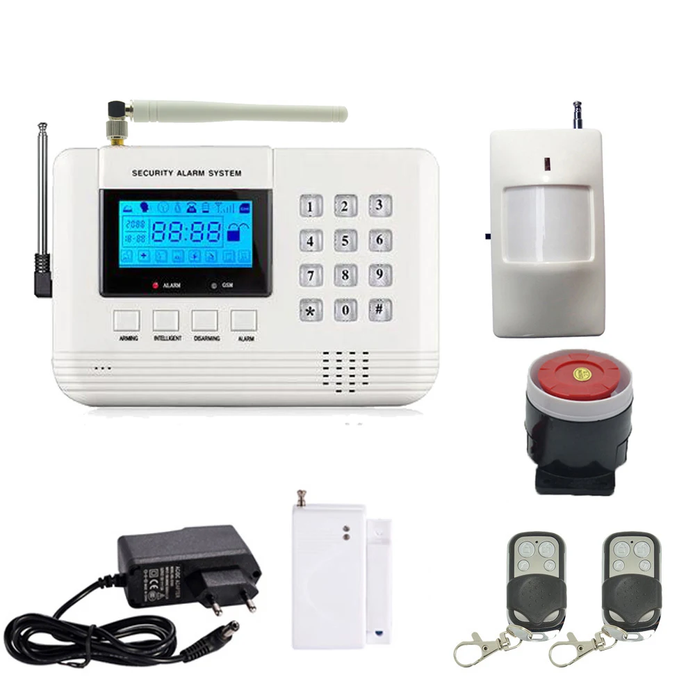 Sistema de alarma inalámbrico con pantalla LCD, Detector de humo para puerta abierta, 433MHz, SMS, GSM, PSTN, doble red de seguridad para el hogar,