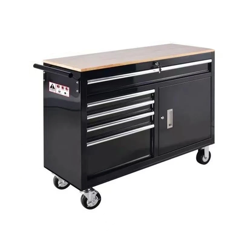 Heavy Duty 42 INCH 8-Drawer Mobile Rolling Tool Cabinet with Solid Wood Top White