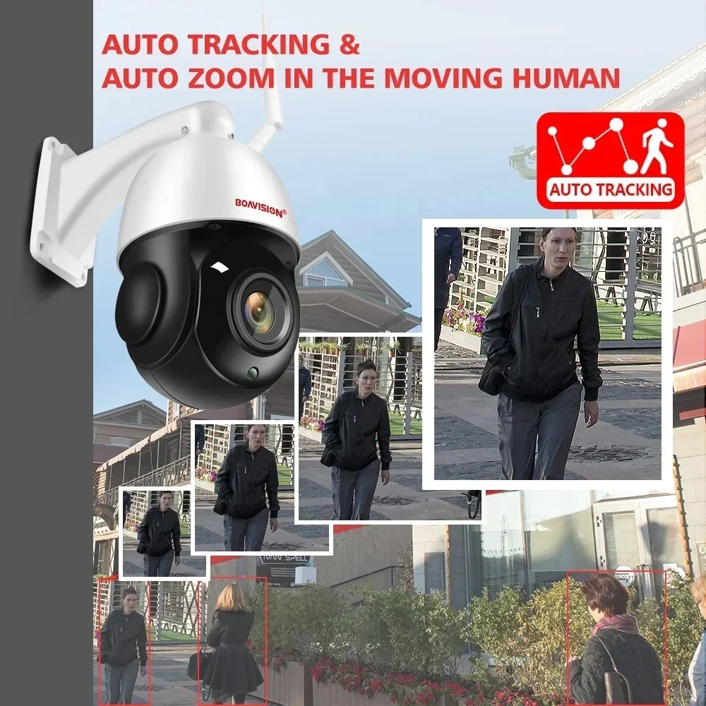 Zewnętrzna kamera IP 8MP 5MP 4G z kartą SIM, WIFI, POE, AI, automatycznym śledzeniem, 30-krotnym zoomem, PTZ, kamera obrotowa, dwukierunkowe audio, IR 80m, kamera monitoringu