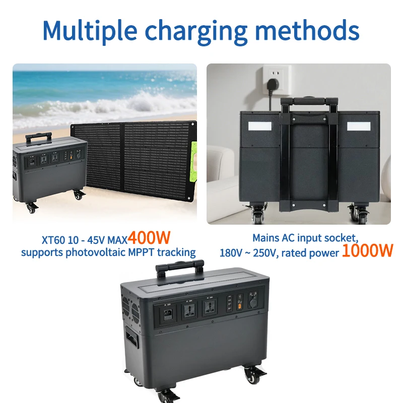 2000W 220V Portable Power Station Outdoor Camping Pull-Rod Solar Panel Generator Energy Storage Power Bank