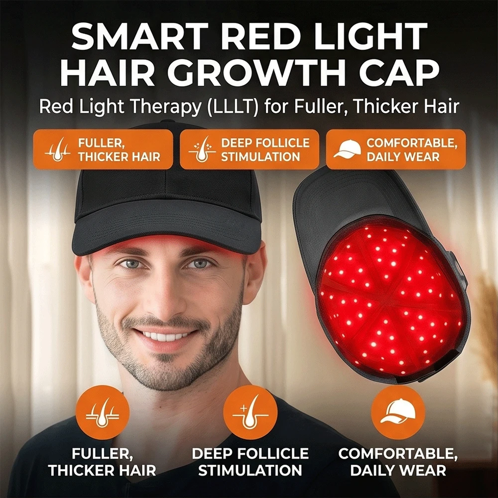 Smart LED Red Light Therapy Hair Cap 660nm Red 850nm Infrared USB Rechargeable Scalp Care Hat 3 Pulse Modes
