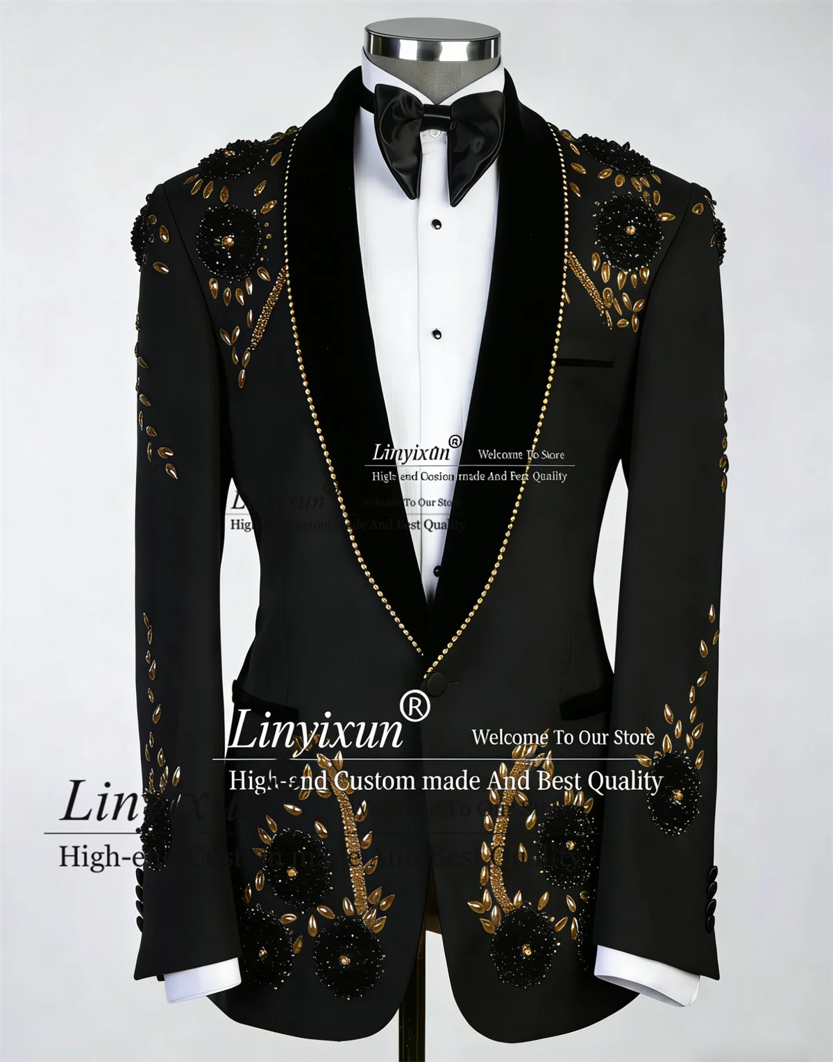 

Мужской костюм ручной работы из камней и кристаллов, комплект из 2 предметов, для свадьбы и вечеринок, ropa hombre, индивидуальный пошив, приталенный, с лацканами-шаль, для жениха, мужской вечерний пиджак