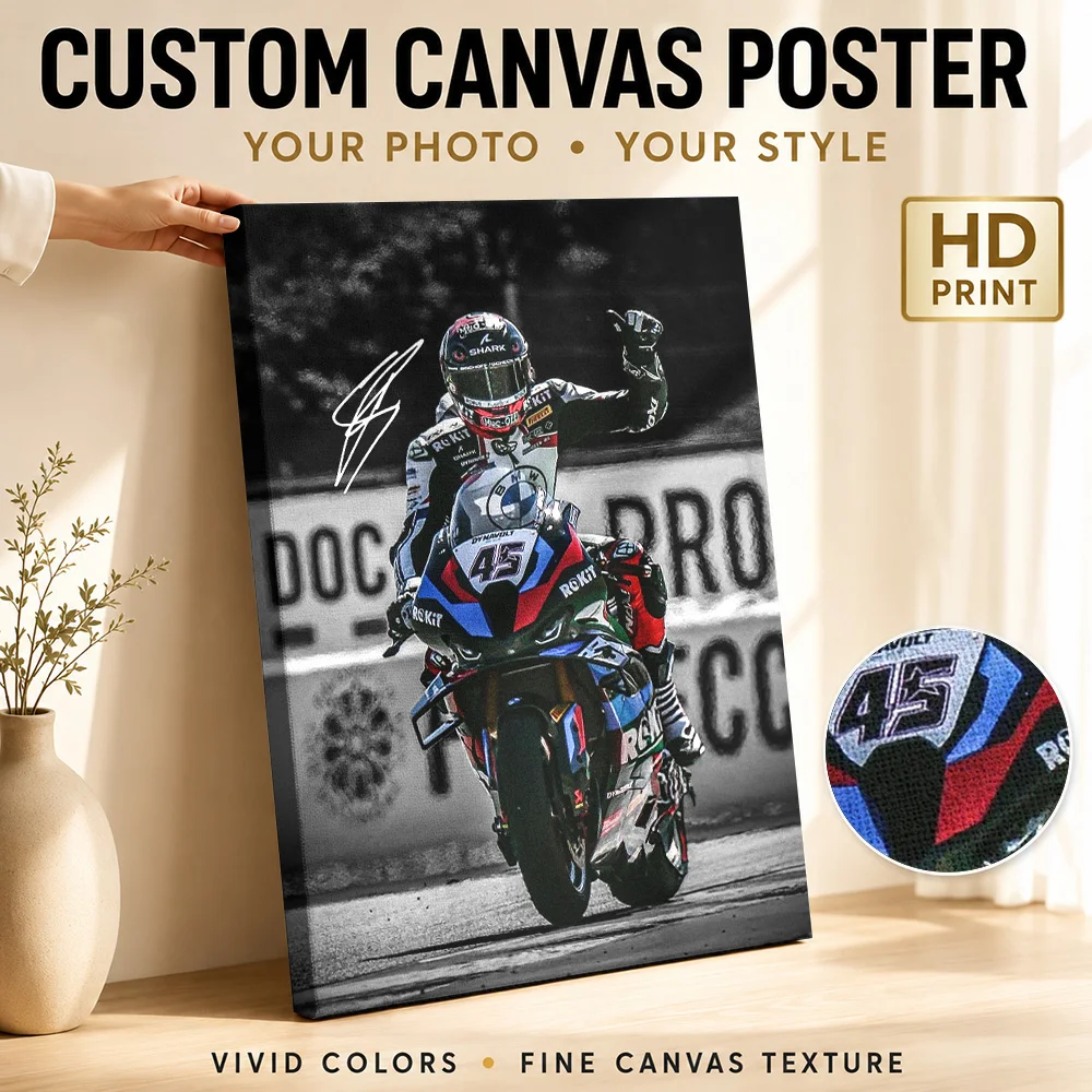 Scott Redding Motorcycle Framed Canvas Poster Personalized Retro Automotive Wall Paintings Decoration for Garage Ready to Hang