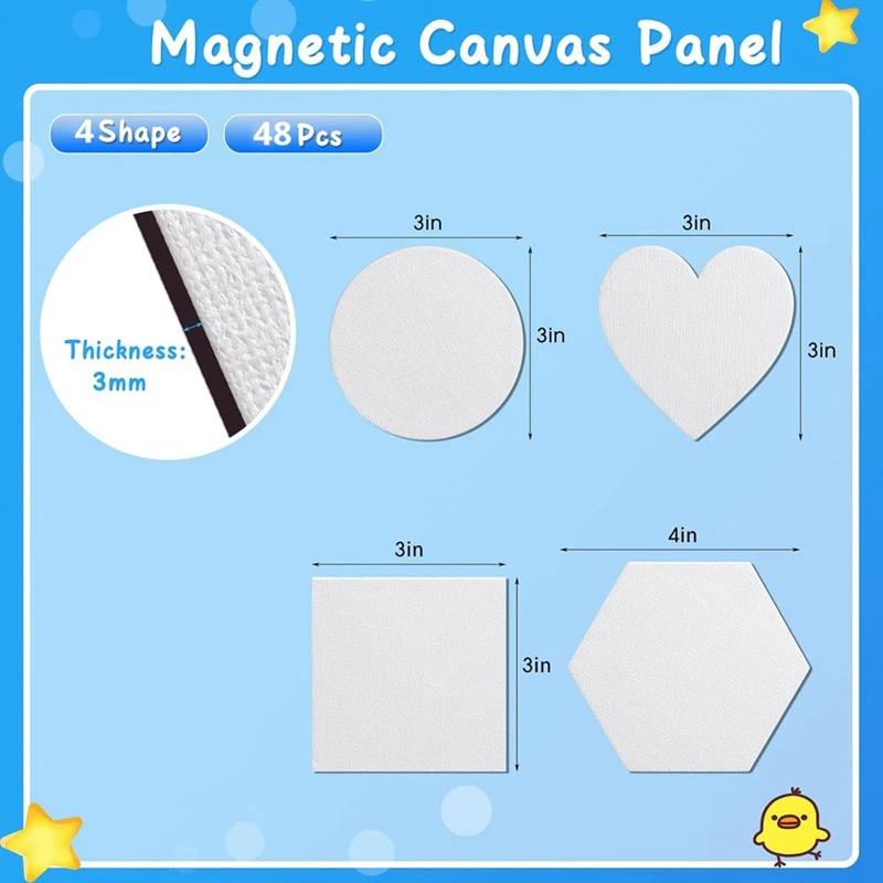 Set di mini pannelli magnetici in tela da 48 pezzi per arte e artigianato, varie forme e dimensioni, tavole magnetiche per pittura su tela