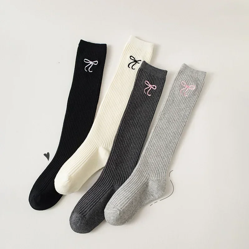 1 Pair Korean Fashion Legging Stocking Sock for Kids Girl JK Lolita Embroidery Bow Knee High Sock Spring Autumn School Sock image 2