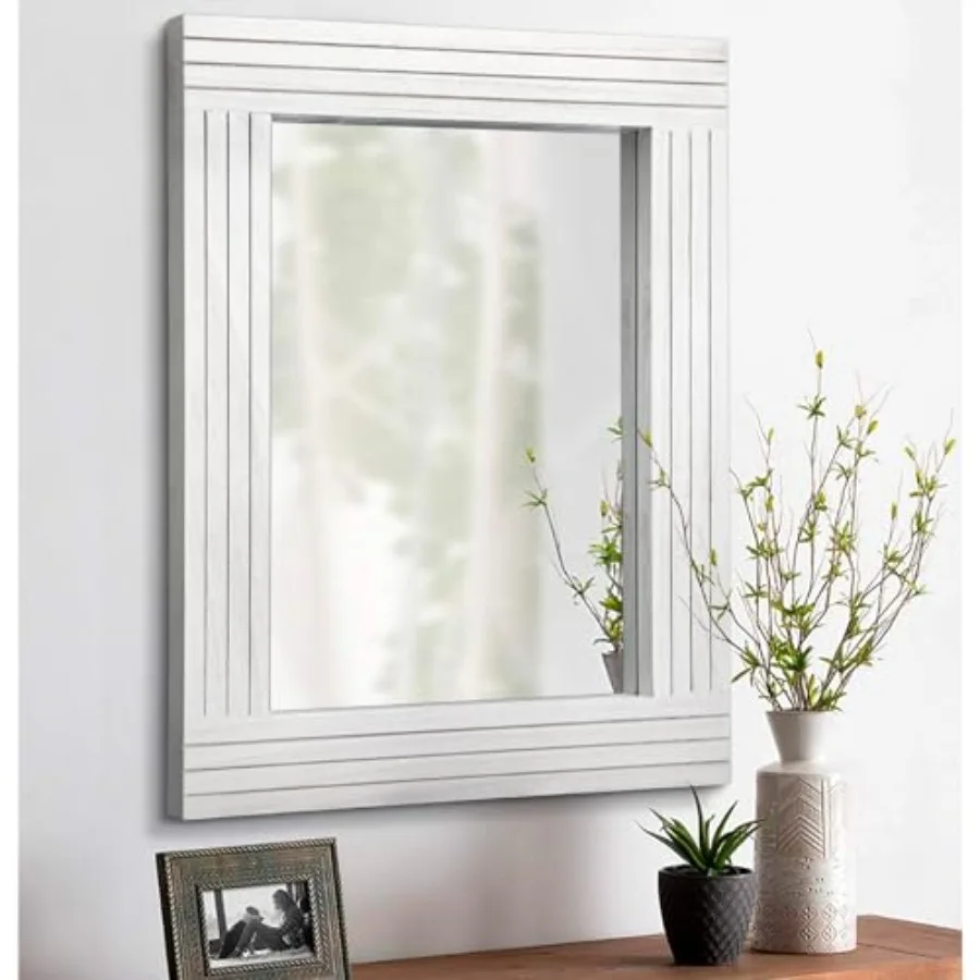 

Rustic Wall Mirror, Rectangular Vintage Wood Framed Large Mirror for Living Room, Bathroom, Bedroom and Entrance - White, 26" x