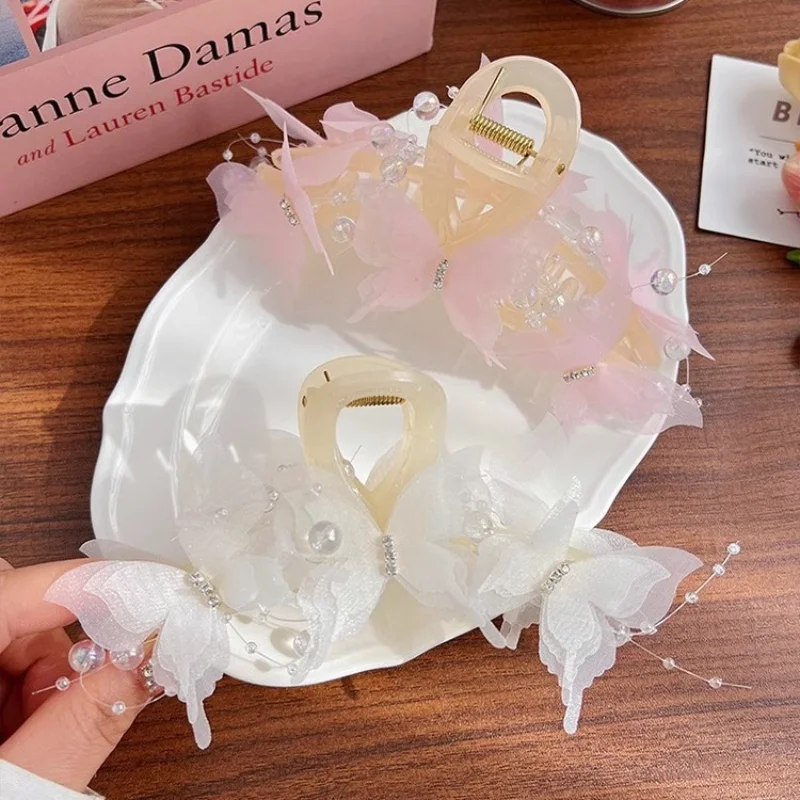 Butterfly Large Hair Claw for Thick Hair Claws Crab Women Sweet Pink Hairpin 15CM Ponytail Hair Clip Claw Accessories