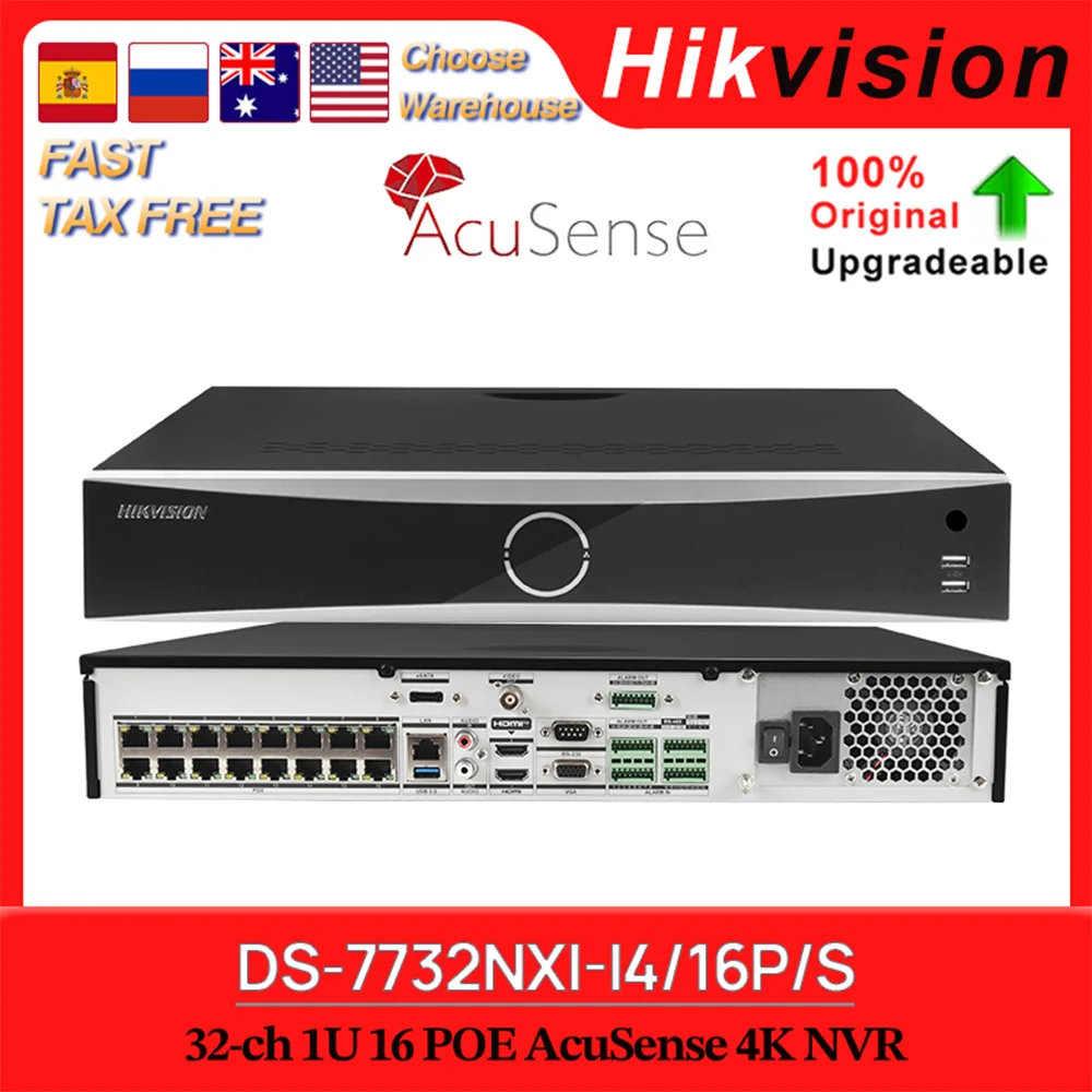 

Hikvision Original 4K Network Video Recorder DS-7732NXI-I4/16P/S 32-ch 1U 16 POE AcuSense AI NVR Facial Recognition 4SATA MD2.0