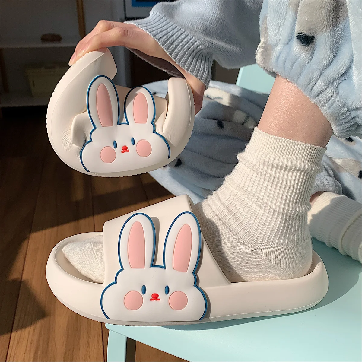 Lovely Soft Cute Rabbit Home Slippers Female Summer 2022 New Student Ins Antiskid Thick Sole Indoor Household Bath Slipper