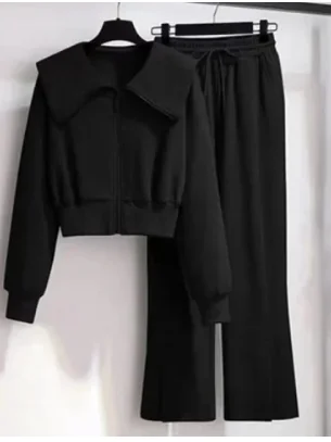 Casual Fashionable Loose Long Sleeve Sportswear Set for Women Spring Autumn 2026 New Arrival Two-Piece Polyester Fiber