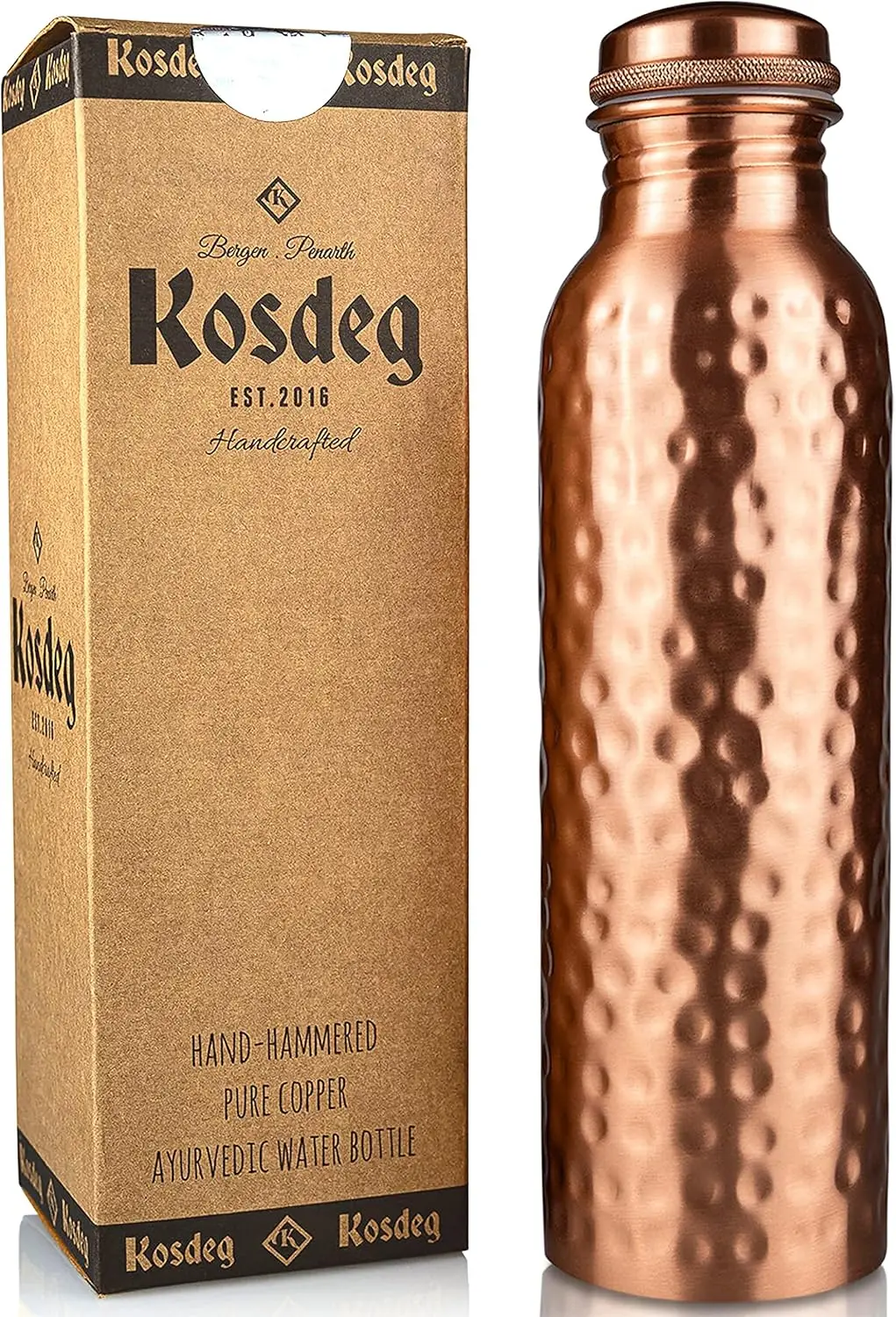 

34oz Hammered Pure Copper Water Bottle - Drink More & Enjoy Health Benefits
