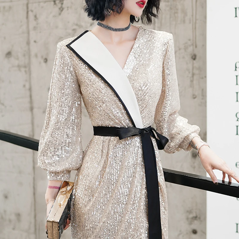 

Ele Evening Gown Women's Faionable High-End Host Ball Gown Lady Daily Wear Mid-Waist Zipper Long Sve