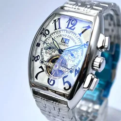 Top Luxury Brand Mens Watches Automatic Mechanical Wrist Calendar Luminous Waterproof Stainless Steel Tonneau Skeleton CASENO