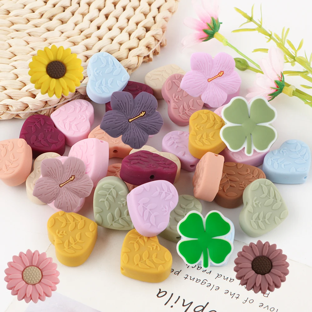 Sunrony 5/10Pcs New Flowers Silicone Focal Beads For Jewelry Making DIY Decoration KeyChain Necklace Bracelet Accessories